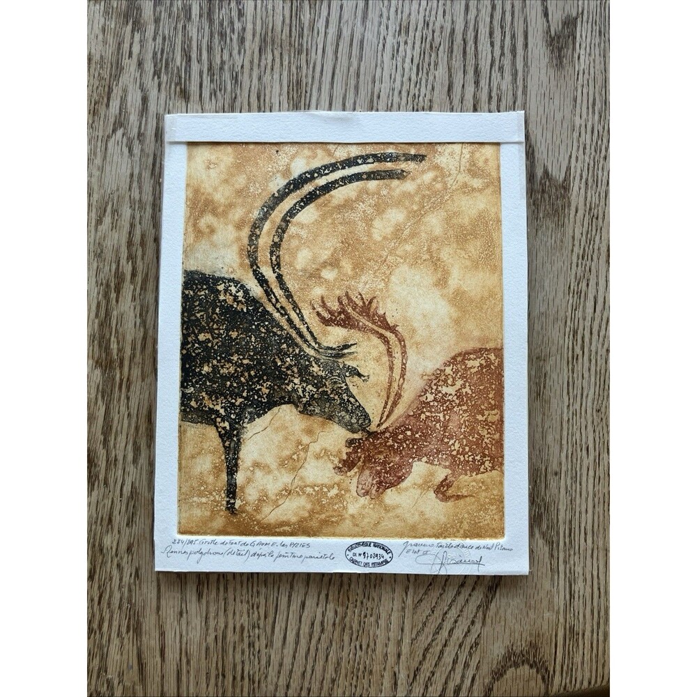 Cave of Gaume Reindeer Etching Signed and Numbered French National Library